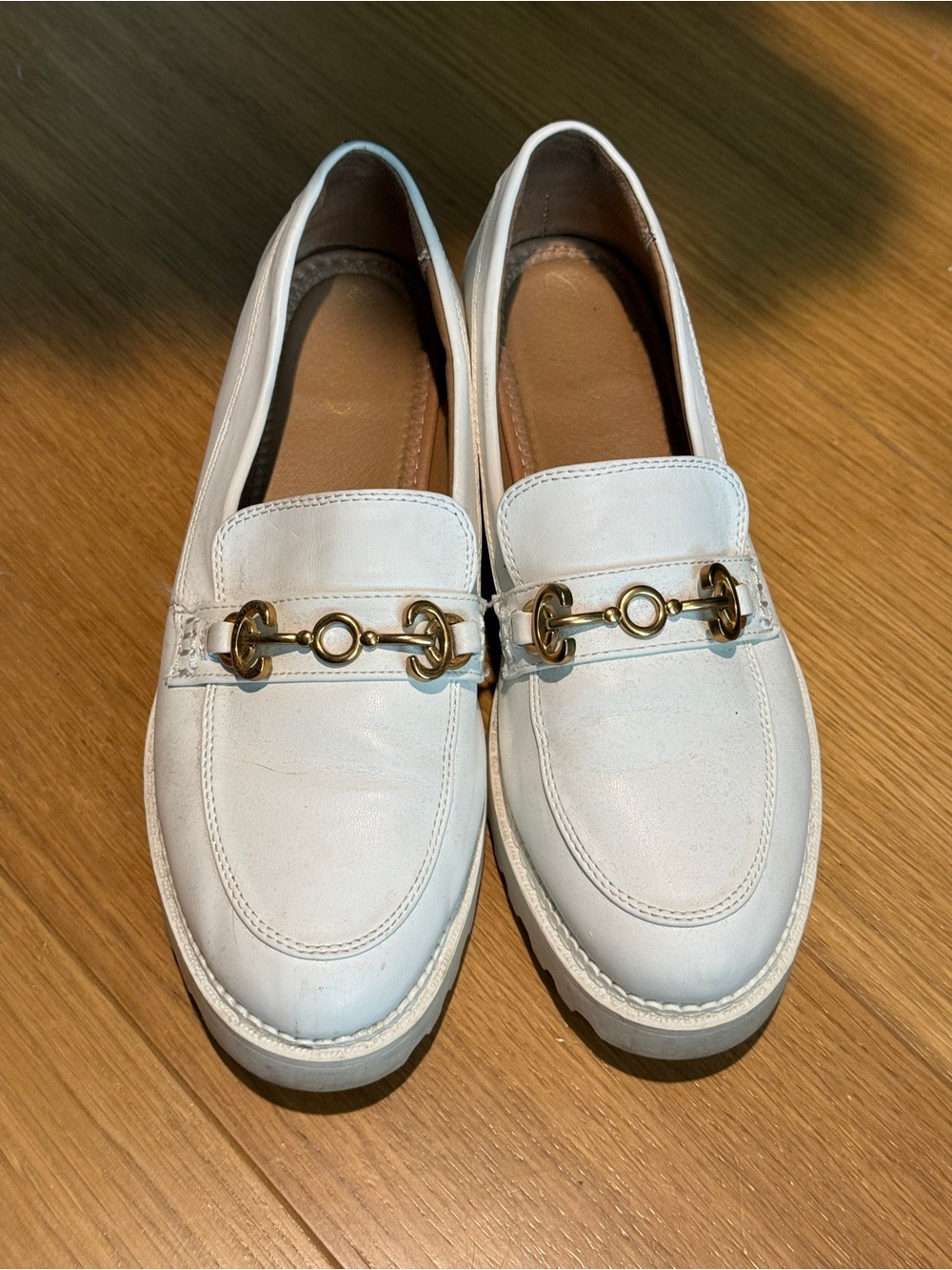 Circus by Sam Edelman White Leather Bit Loafers with Gold Hardware
